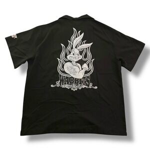 Looney Tunes Bugs Bunny Flames Camp‎ Shirt Mens XL Black Short Sleeve Button Up